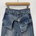 Women's Stacked Waist Distressed Straight Leg Jeans Blue Denim Casual Wide Leg Trousers Streetwear_mkmklike.com