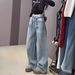Women's Vintage Star-Embossed Flare Jeans – High-Waisted Wide-Leg Denim Pants With Rhinestone Detailing (Blue, Sizes S-XL)_mkmklike.com