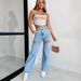"Distressed High-Waisted Straight Leg Jeans For Women - Vintage Washed Denim With Chain Detail, Stretch Comfort (Light Blue, S-XXL)"_mkmklike.com