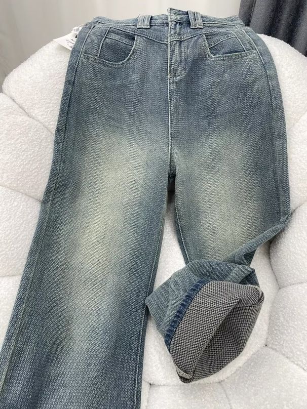 Starry Sky Pattern Wheat Ear Jeans For Women, Autumn And Winter Style, Plus Size, Pear-Shaped Body, High Waist,_mkmklike.com