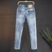 Slim Fit Men's Straight Leg Jeans - Premium Washed Denim With Stretch, Streetwear Casual Style, Versatile For All Seasons_mkmklike.com
