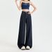 Breathable Lyocell Denim Wide Leg Pants - High Waisted Linen Feel Trousers For Women, Comfortable Loose Fit Summer Pants With Pockets_mkmklike.com