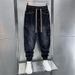 Men's Slim Fit Black Washed Denim Pants - Streetwear Style Tapered Joggers With Multi-Pockets For Casual Outfits_mkmklike.com