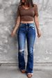 Women's Clothing Ripped High Waisted Retro Elastic Slim Fit Micro Bell Bottom Bootcut Jeans_mkmklike.com