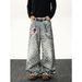 "Men's Retro Leopard Print Denim Pants – Double Waistband & 3D Print Design | Loose Fit Wide-Leg Jeans | 90s Vintage Streetwear"_mkmklike.com