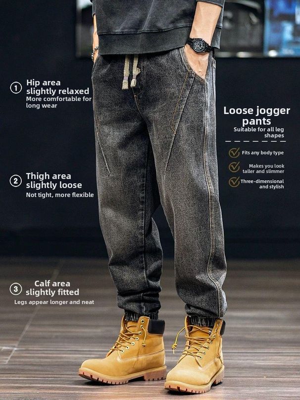 Men's Casual Stretchable Slim Fit Jogger Pants With Elastic Cuffs, Loose Fit Comfortable Streetwear Trousers For Spring & Autumn_mkmklike.com