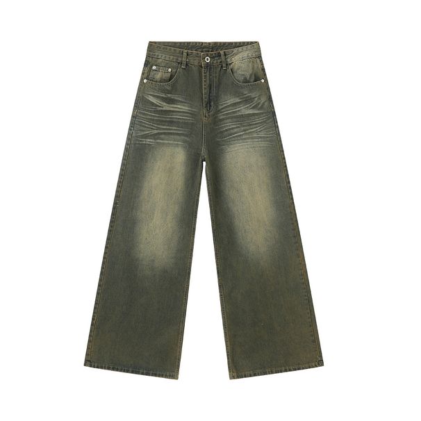 Men's Vintage Washed Jeans – High Street Style, Straight Wide-Leg (S-XL, Retro Indigo)_mkmklike.com
