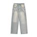Washed Faded White Jeans Versatile Loose Straight Casual Wide-Leg Long Pants American Style Men's Trendy Trousers_mkmklike.com