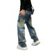 Men's Retro Hand Painted Straight Leg Jeans Washed Denim Spring Summer Trendy Casual Wide Leg Pants Loose Fitting_mkmklike.com