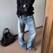 Men's Washed Lightning Denim Jeans - Cleanfit High Street Baggy Straight Leg Bootcut Pants For Slim Look_mkmklike.com