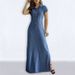 Summer Fashionable Elegant And Elegant Women's Denim Dress Pai Team Long Dress Large Size Half Open Lapel Women's Dress Robe_mkmklike.com