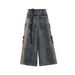 RO-Style Washed Blue Denim Jeans - Capper-Inspired Wide-Leg Unisex Work Pants With Gradient Effect_mkmklike.com