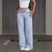 Women's Clothing High-Waisted Wide - Classic Light Blue Denim Pants With Flowy Fit, Comfortable Cotton Blend Fabric For Casual & Streetwear Outfits_mkmklike.com
