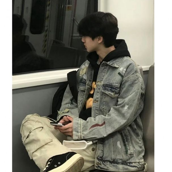 Splashing Ink, Tearing Holes, Making Old Denim Jackets, Men's Button Up Cardigans, Jackets For Teenagers_mkmklike.com