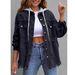K New Denim Hooded Jacket For Women, Solid Color Loose Jacket, Perforated Long Sleeved Women's Denim Shirt_mkmklike.com