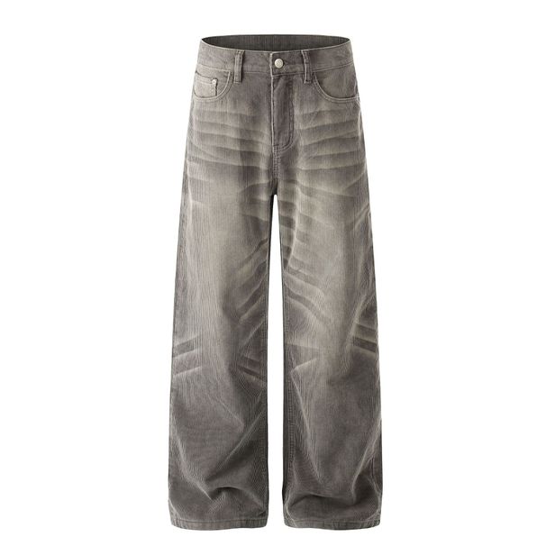 Men's Loose Fitting Cargo Pants High Street Style Deconstructed Corduroy Design Hand Sprayed Whiskered_mkmklike.com