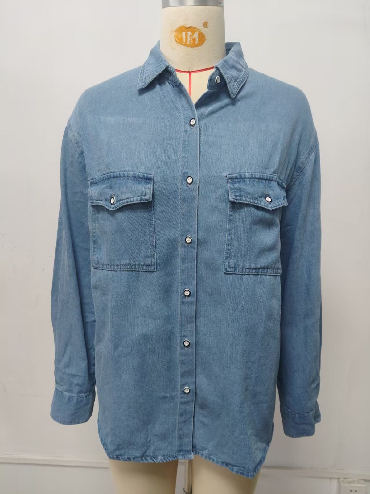 K New Slim Denim Long Sleeved Shirt For Women_mkmklike.com