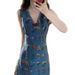 2025 Summer New Large French V-Neck Heavy Duty Flower Embroidered Cowboy Sleeveless Waist Dress_mkmklike.com