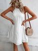 Women's Lace Solid Colour Sleeveless Button Up Neck Dresses_mkmklike.com