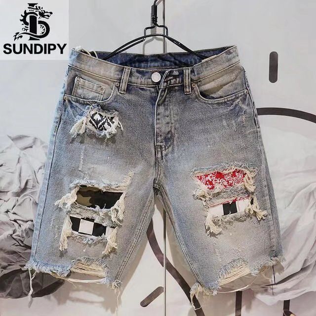 Men's Short Jeans Pants Ripped Multi Color Camouflage Male Denim Shorts Emo Jorts Cut Designer Popular Streetwear Harajuku Retro_mkmklike.com