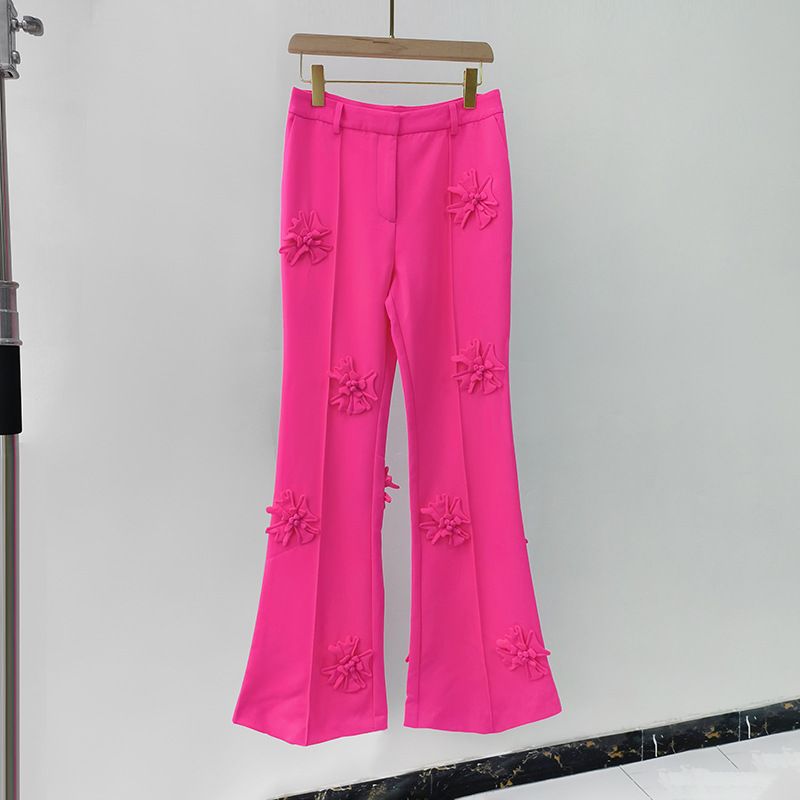 Women's Clothing new Korean style suit collar long sleeved jacket + temperament commuting flared pants heavy duty three dimensional flower suit_mkmklike.com