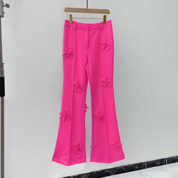 Women's Clothing new Korean style suit collar long sleeved jacket + temperament commuting flared pants heavy duty three dimensional flower suit_mkmklike.com