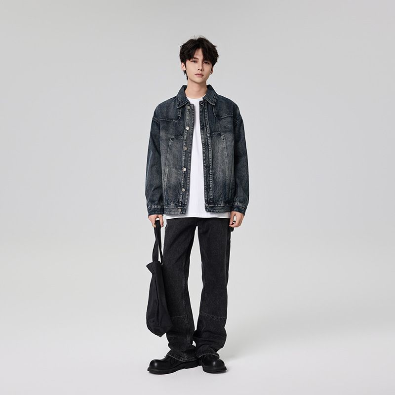 2024 In Stock Autumn New High Street Retro Heavy Structure Washed Men's Denim Jacket Loose Casual Top Trendy_mkmklike.com