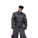 Men’s Oversized Cargo Pants – Streetwear Distressed Denim With Multi-Pocket & Zip Details, Drop-Cut Hem_mkmklike.com