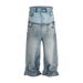 Men's Clothing High Street Design Double Layer Stitching Baggy Jeans Loose Wide Leg Straight Denim Trousers Men_mkmklike.com