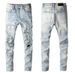 2024 New Stretch Jeans Men's Trendy Spring And Autumn Ripped Embroidered Slim Fit Light Color Versatile Long Pants_mkmklike.com