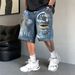 Men's Casual Blue Cargo Shorts Breathable Quick-Dry Stretch Fabric Loose Fit Straight Leg 5-Inch Inseam with Multiple Pockets_mkmklike.com