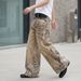 Retro Leopard And Tiger Print Patchwork Jeans High Waisted Wide Leg Slimming Floor Length Pants Men's Clothing Denim_mkmklike.com