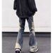 Nordmann European And American Style Retro Irregular Patchwork Jeans For Men, Ins Trendy Brand, Slim Fit High Street Flared Long_mkmklike.com