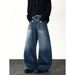 "Lightning Bolt Studded Jeans – Streetwear Wide-Leg Pants For Men (S-3XL, Distressed Blue)"_mkmklike.com