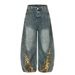 Leopard Print Patchwork Scimitar Jeans For Men Washed Vintage Punk Loose Wide-Leg Pants Deconstructed Design_mkmklike.com