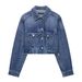 Women's Denim Jacket Casual Long Sleeve Round Neck Polyester Coat For Daily Wear XS/S/M/L_mkmklike.com