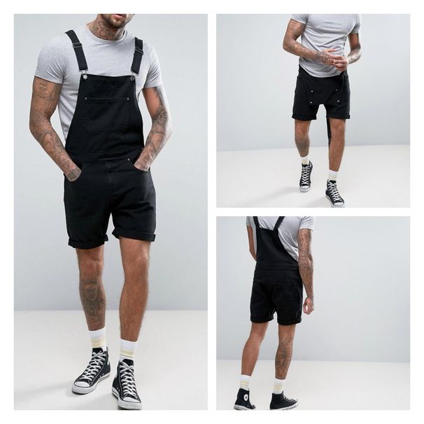 Men's Clothing Denim White Black Rim Shorts Jumpsuit Overalls_mkmklike.com