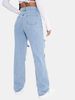 Women's Clothing Fashion Ripped Print Straight High Waist Slim Denim Trousers Versatile Trendy Jeans_mkmklike.com