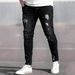 Men's Trendy Casual Ripped Stretch Jeans Washed Whiskered Slim Fit Trousers Wish Brand Standard Thickness_mkmklike.com