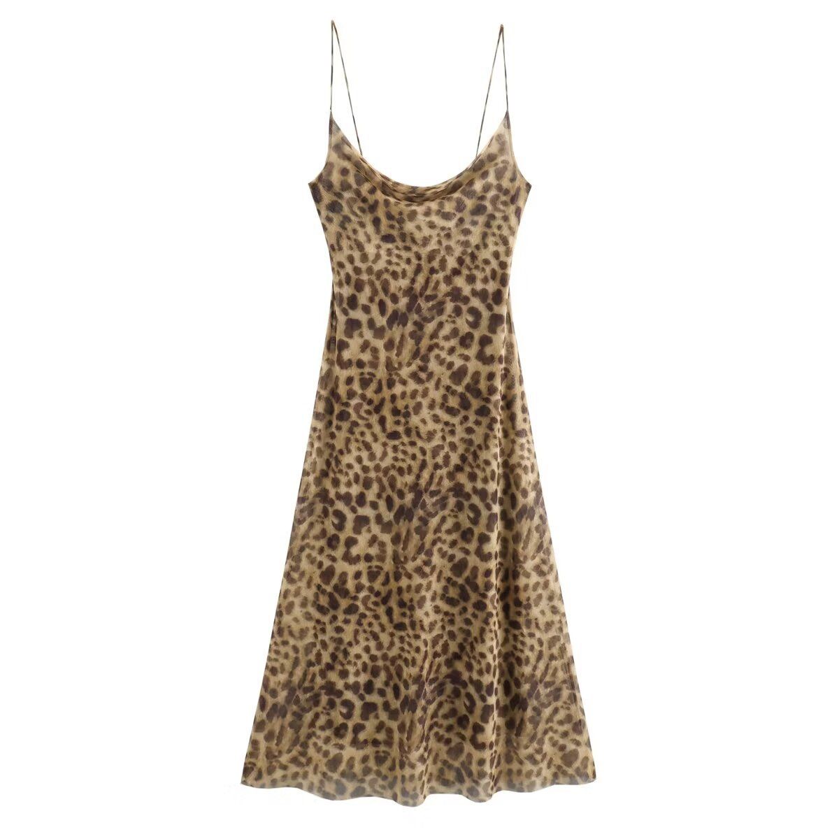 women's suspender skirt backless leopard print dress _mkmklike.com