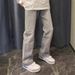 Vintage High Street Straight Leg Slightly Flared Jeans For Men & Women - Cement Grey Casual Slim Fit Denim Pants_mkmklike.com