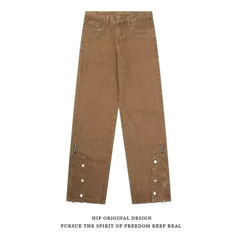 Men's Distressed Wide-Leg Jeans – 90s Vintage Washed Denim Pants With Relaxed Fit & High Street Vibe (S-3XL, Coffee Brown, Mid-Rise, Comfort Stretch)_mkmklike.com