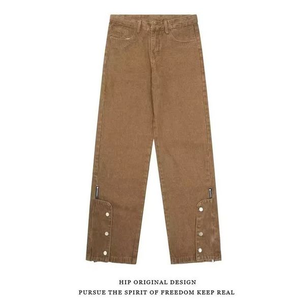 Men's Distressed Wide-Leg Jeans – 90s Vintage Washed Denim Pants With Relaxed Fit & High Street Vibe (S-3XL, Coffee Brown, Mid-Rise, Comfort Stretch)_mkmklike.com