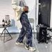 Vintage High Street Jacquard Textured Washed Denim High-waisted Straight Slim-fit Pants For Men And Women_mkmklike.com