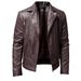 Men's PU Leather Jacket Men's Stand Collar Punk Motorcycle Leather Jacket_mkmklike.com