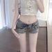 K Spicy Girl Low Waist Denim Women's New Tight Fitting Hip Hugging Hot Pants Blue Fringed Straight Leg Pants Show Leg Length_mkmklike.com