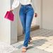 "Pearl-Embellished Flared Jeans For Women – Sexy High-Waisted Hip-Lifting Denim Pants (Dark Blue, Sizes S-XL)"_mkmklike.com