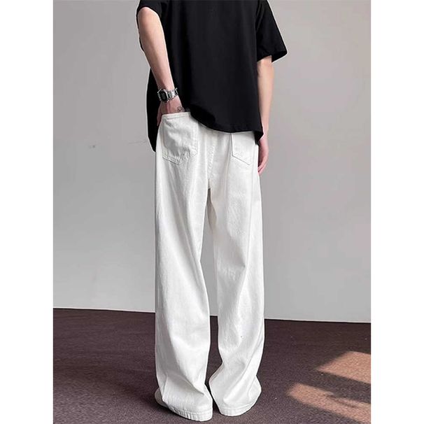 Nordmann White Jeans Men 2025 New Straight Loose Trendy Brand Basic Solid Color Cool Versatile Casual Pants_mkmklike.com