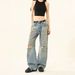 Retro American Washed Denim Straight Leg Jeans Distressed Ripped Loose Fit for Men And Women Summer Trendy Street Style_mkmklike.com