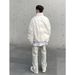 Vintage Washed High Street Jeans For Men - Distressed Tapered Leg With Zip Slit, Retro Straight Fit, Relaxed Trousers For Casual & Streetwear_mkmklike.com